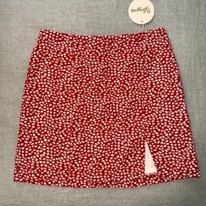 Red Patterned Mini Skirt